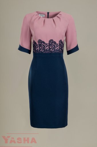 Елегантна рокля в пепел от рози и тъмно синьо и дантела  "Inspired by ART" collection